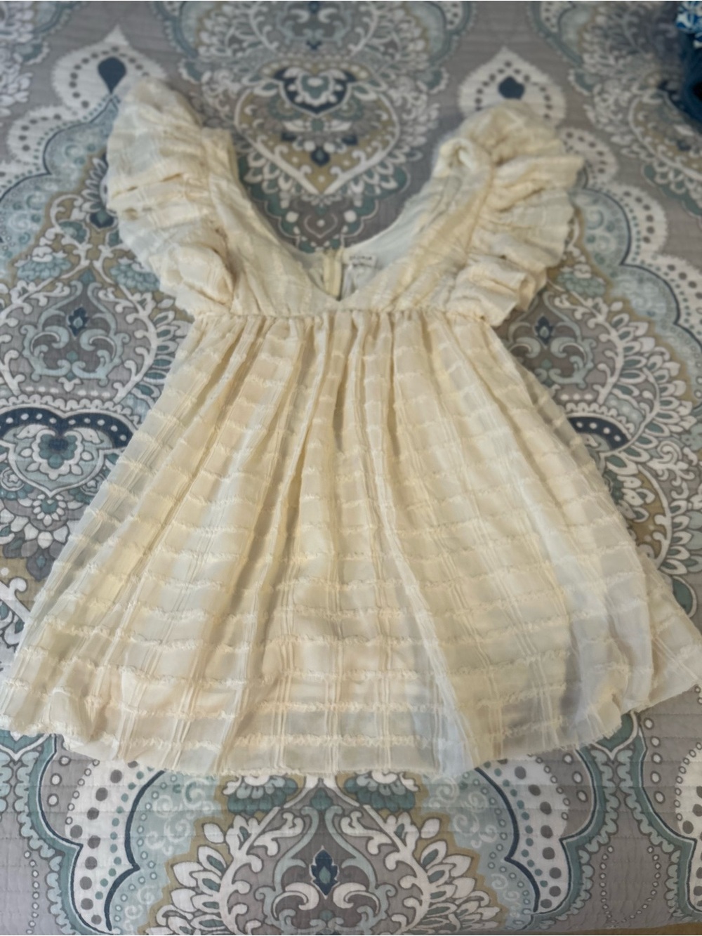 Storia Cream Linden Ruffled Babydoll Mini Dress NWT